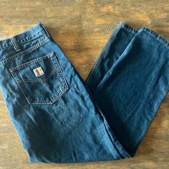 Carhartt Relaxed Fit Straight Leg Denim Jeans 38x32 Dark Wash SP22 Workwear - Picture 1 of 6